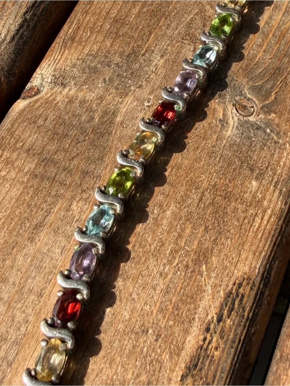 Multicolor Color Tennis Bracelet Sterling Silver Vintage 7”
